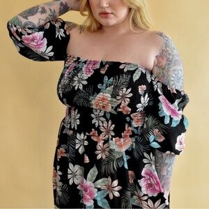 ALTAR HOUSELINE Sappho smocked puffed sleeve off shoulder dress size XL